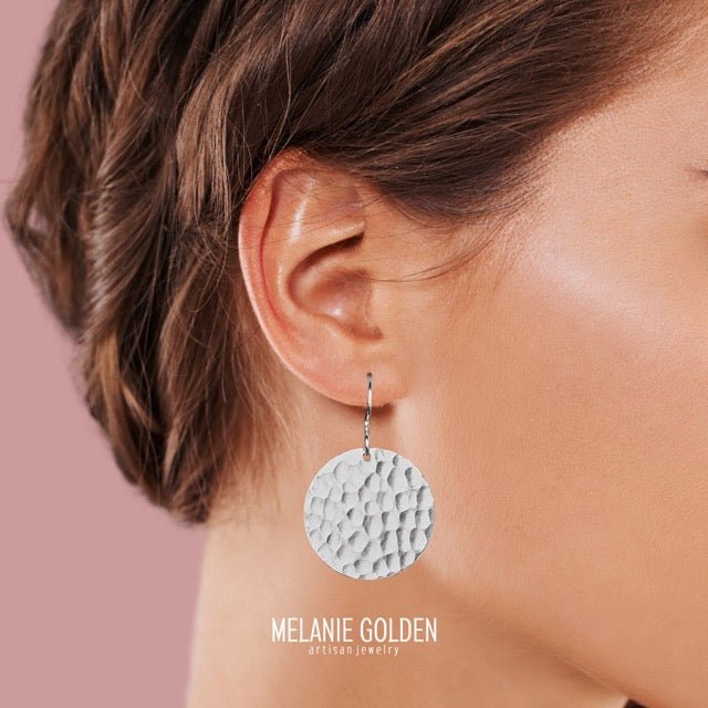 Silver Hammered Disc Dangle Earrings - Melanie Golden Jewelry - dangle earrings, earrings, everyday essentials