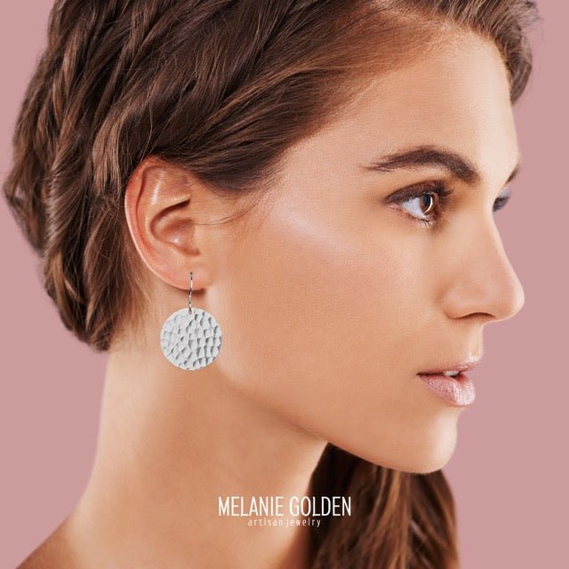 Silver Hammered Disc Dangle Earrings - Melanie Golden Jewelry