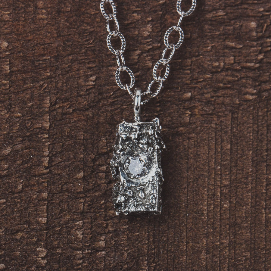 Silvermist Diamond Rugged Textured Brick Necklace - Melanie Golden Jewelry - christmas, CHRISTMAS JEWELRY, diamond necklaces, for the bride, love, minimal minimal necklace, minimal necklace, necklace, necklaces, VALENTINES, wedding