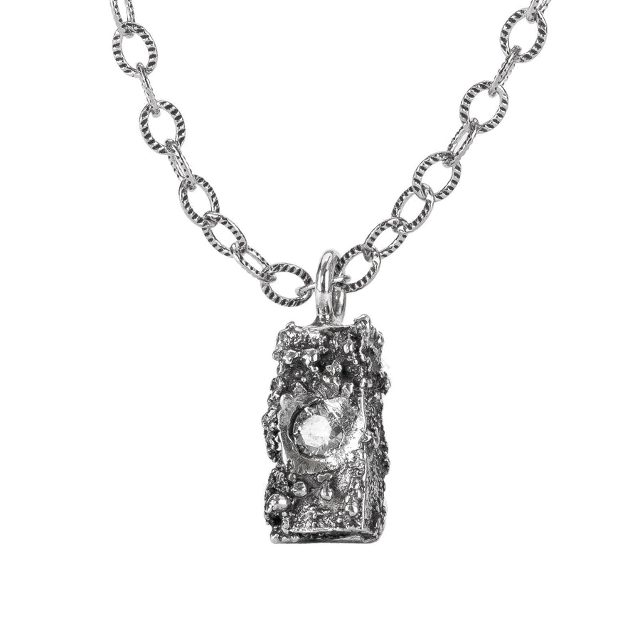 Silvermist Diamond Rugged Textured Brick Necklace - Melanie Golden Jewelry - christmas, CHRISTMAS JEWELRY, diamond necklaces, for the bride, love, minimal minimal necklace, minimal necklace, necklace, necklaces, VALENTINES, wedding