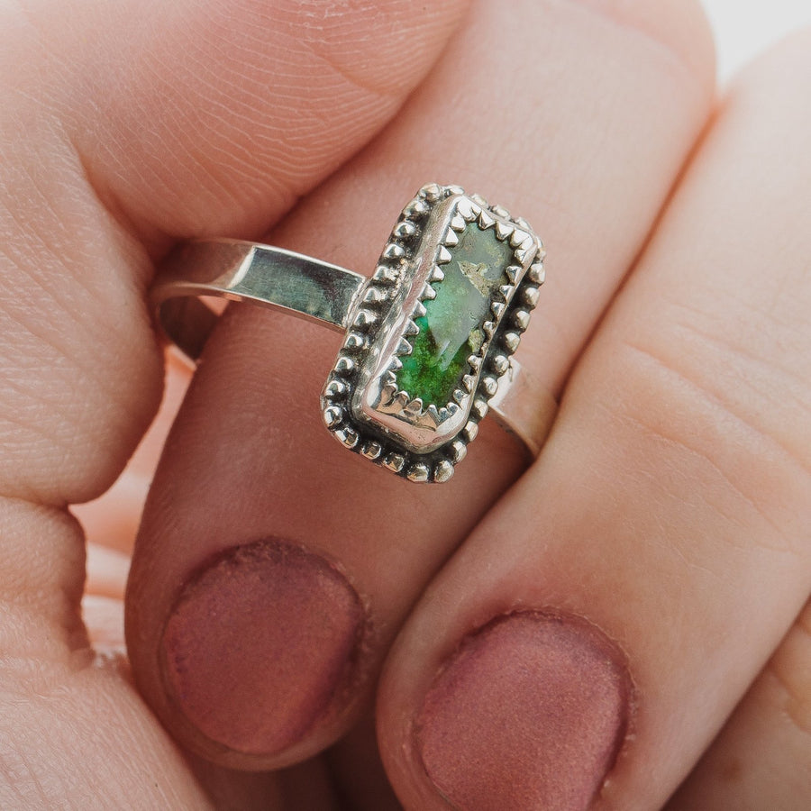 Size 10 Rectangle Green Royston Turquoise Gemstone Ring - Melanie Golden Jewelry