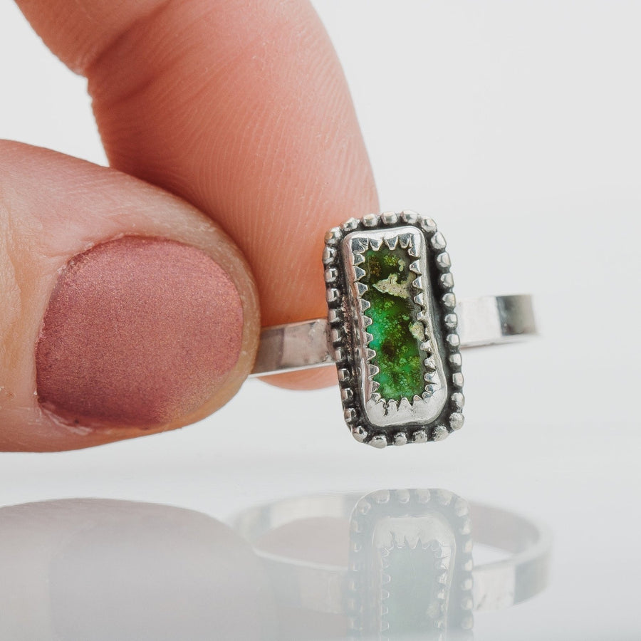 Size 10 Rectangle Green Royston Turquoise Gemstone Ring - Melanie Golden Jewelry - gemstone rings, rings