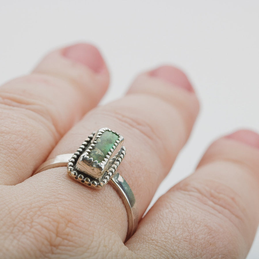 Size 10 Rectangle Green Royston Turquoise Gemstone Ring - Melanie Golden Jewelry