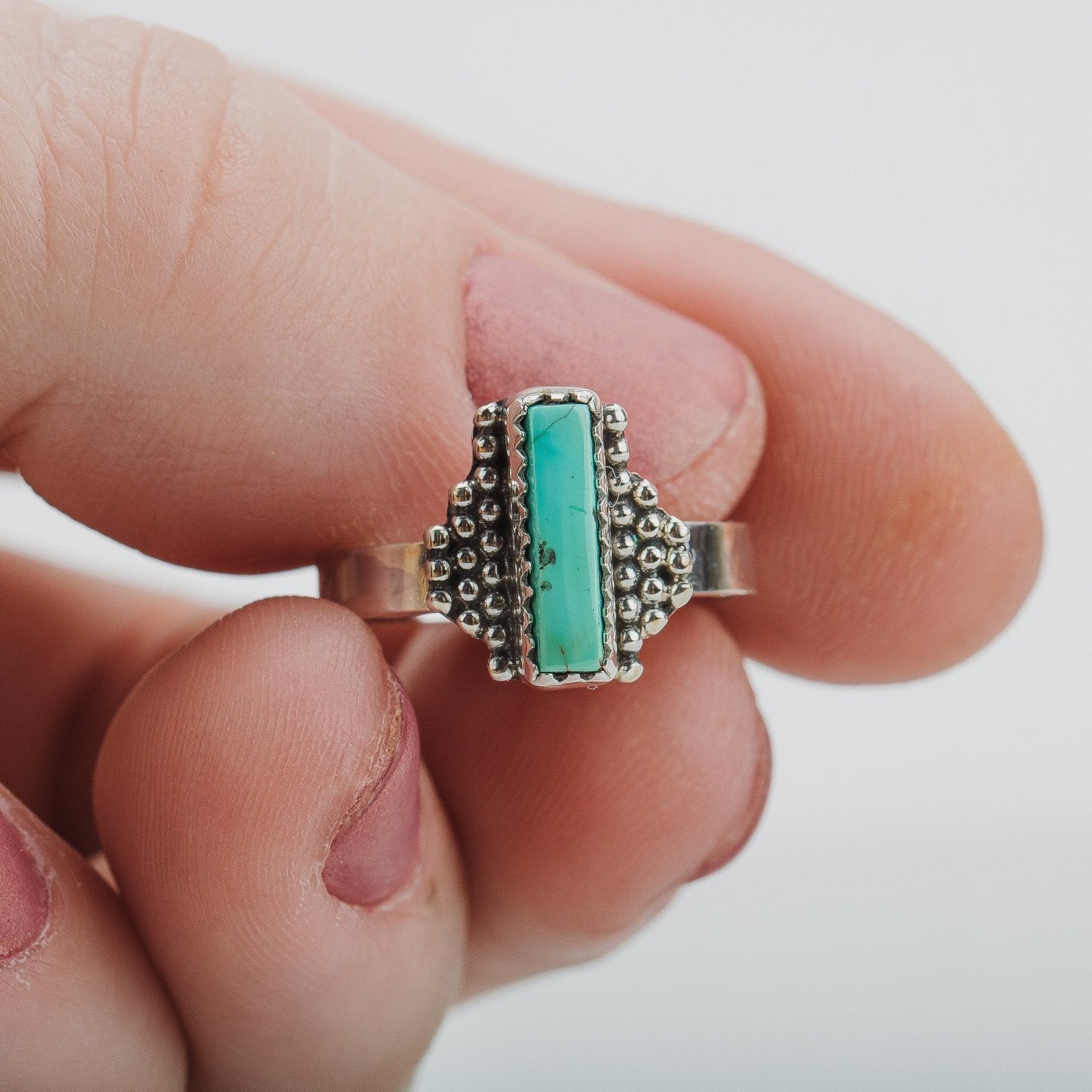 Size 5 Rectangle Royston Turquoise Gemstone Ring - Melanie Golden Jewelry - gemstone rings, rings