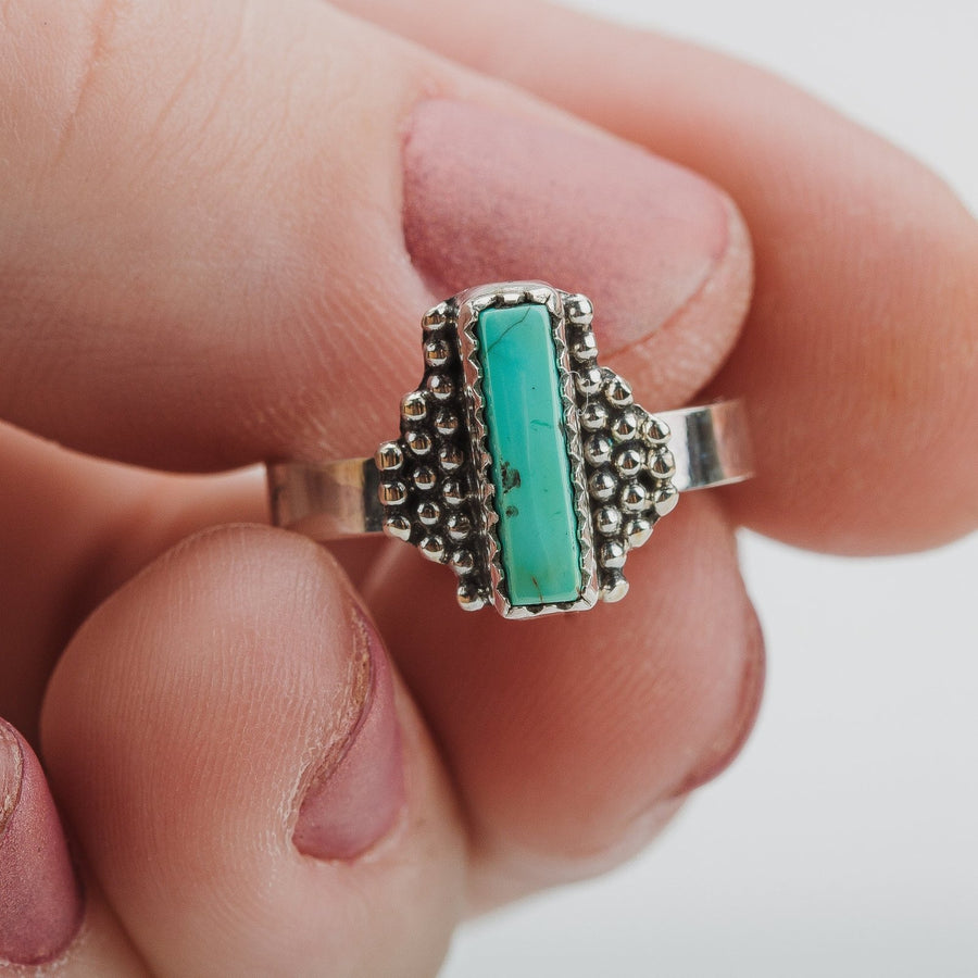 Size 5 Rectangle Royston Turquoise Gemstone Ring - Melanie Golden Jewelry - gemstone rings, rings