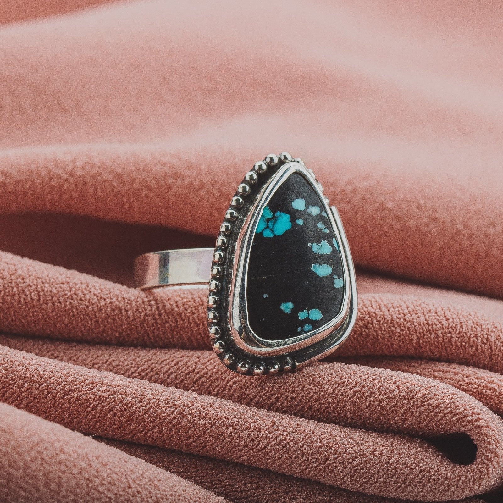 Size 5.75 Black & Blue Cloud Mountain Turquoise Gemstone Ring - Melanie Golden Jewelry - gemstone rings, rings