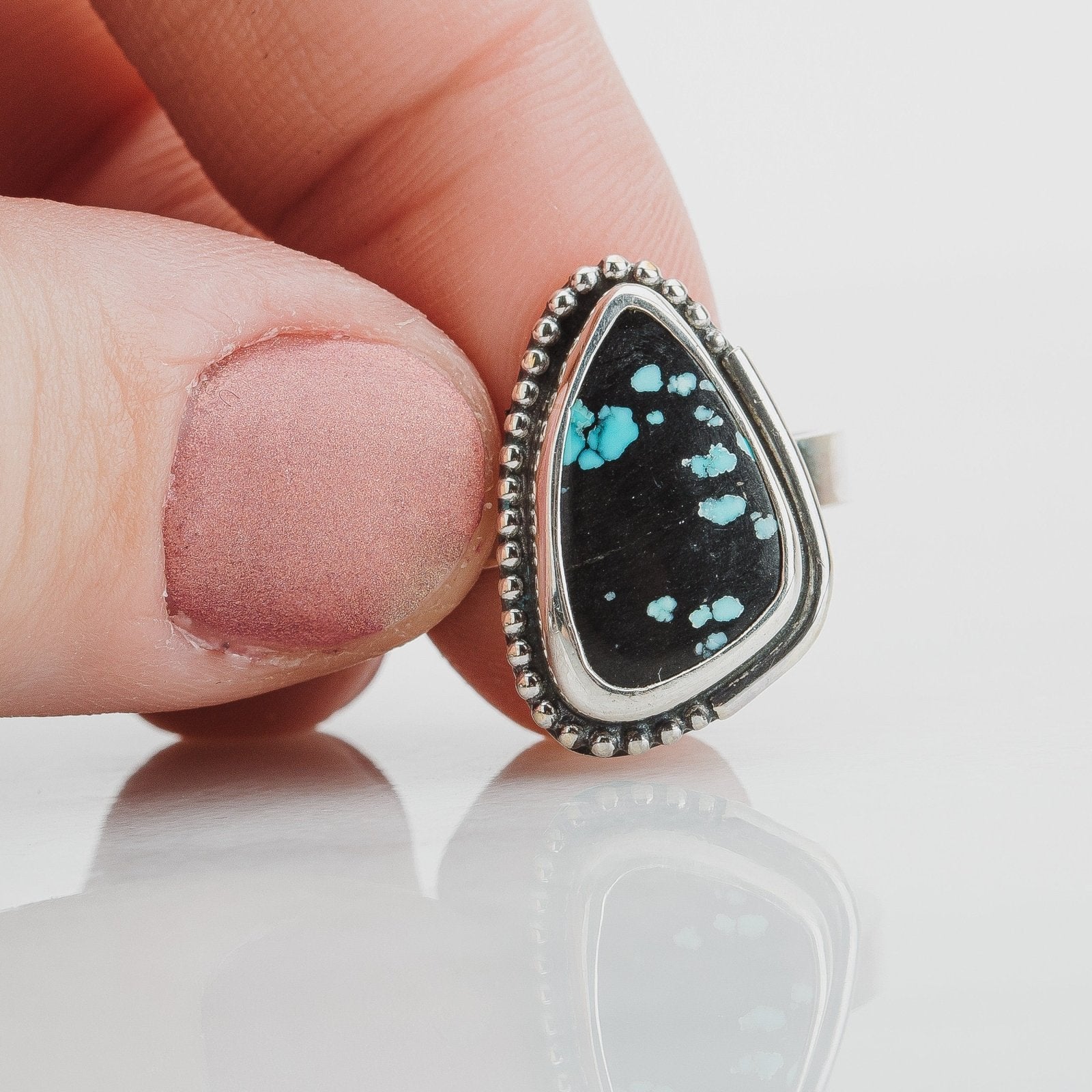 Size 5.75 Black & Blue Cloud Mountain Turquoise Gemstone Ring - Melanie Golden Jewelry - gemstone rings, rings