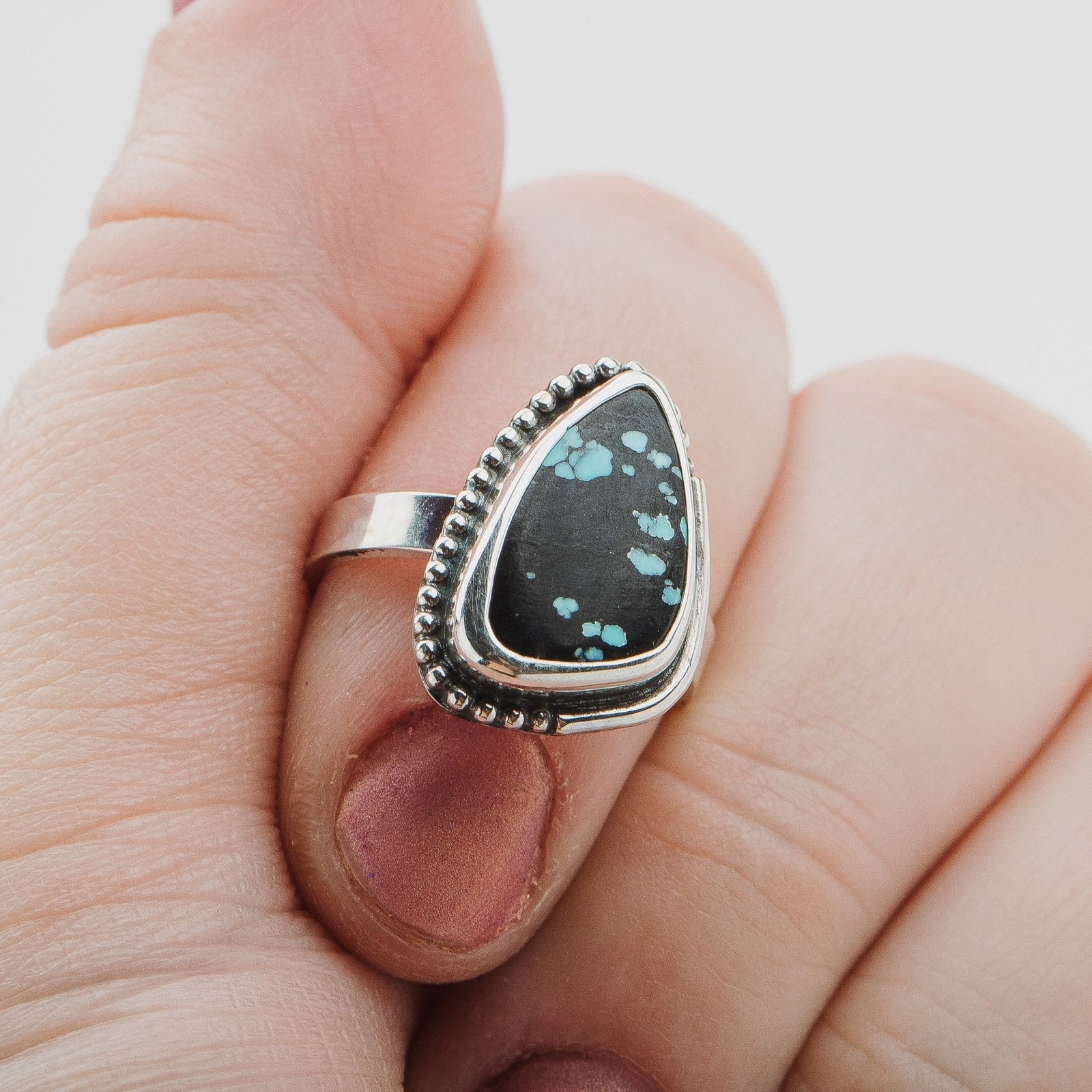 Size 5.75 Black & Blue Cloud Mountain Turquoise Gemstone Ring - Melanie Golden Jewelry - gemstone rings, rings