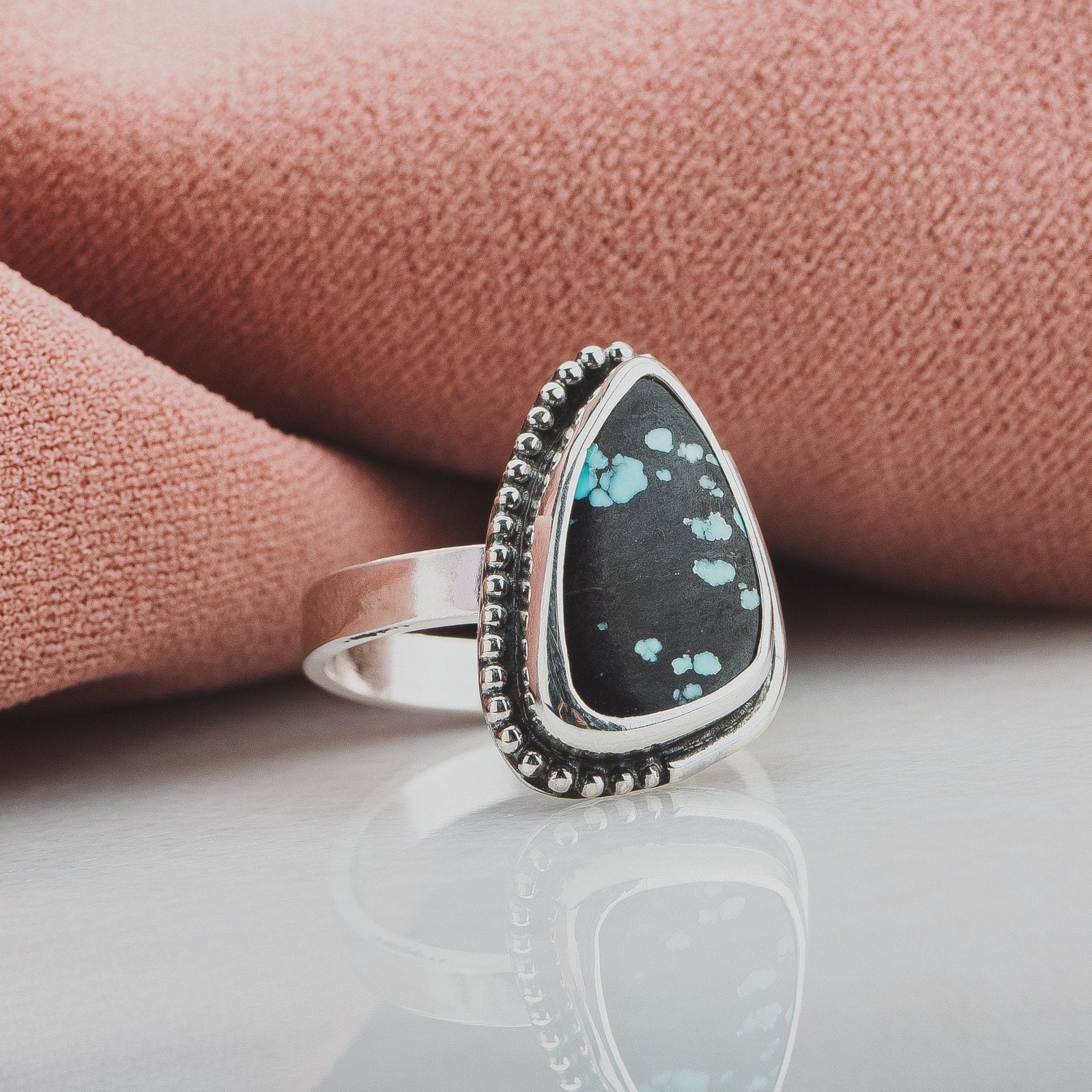 Size 5.75 Black & Blue Cloud Mountain Turquoise Gemstone Ring - Melanie Golden Jewelry - gemstone rings, rings