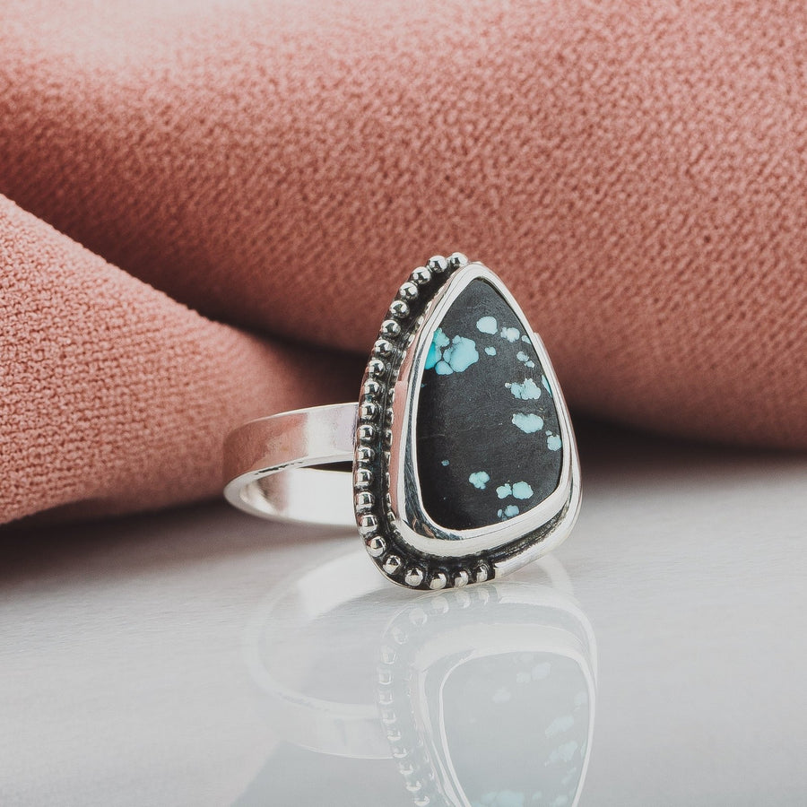 Size 5.75 Black & Blue Cloud Mountain Turquoise Gemstone Ring - Melanie Golden Jewelry