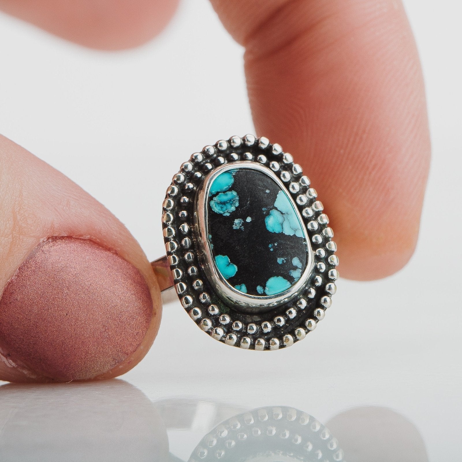 Size 6.5 Black & Blue Cloud Mountain Turquoise Gemstone Ring - Melanie Golden Jewelry - gemstone rings, rings