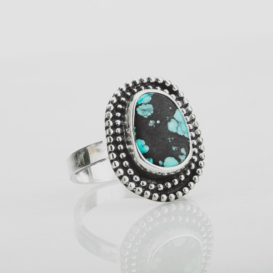 Size 6.5 Black & Blue Cloud Mountain Turquoise Gemstone Ring - Melanie Golden Jewelry