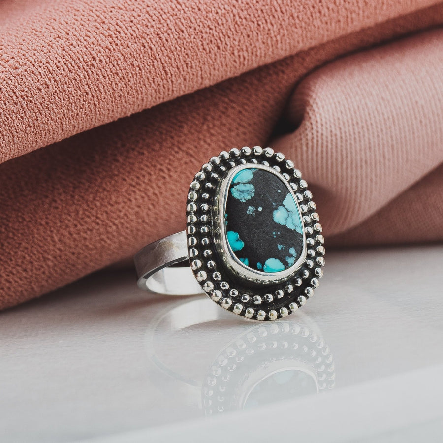 Size 6.5 Black & Blue Cloud Mountain Turquoise Gemstone Ring - Melanie Golden Jewelry