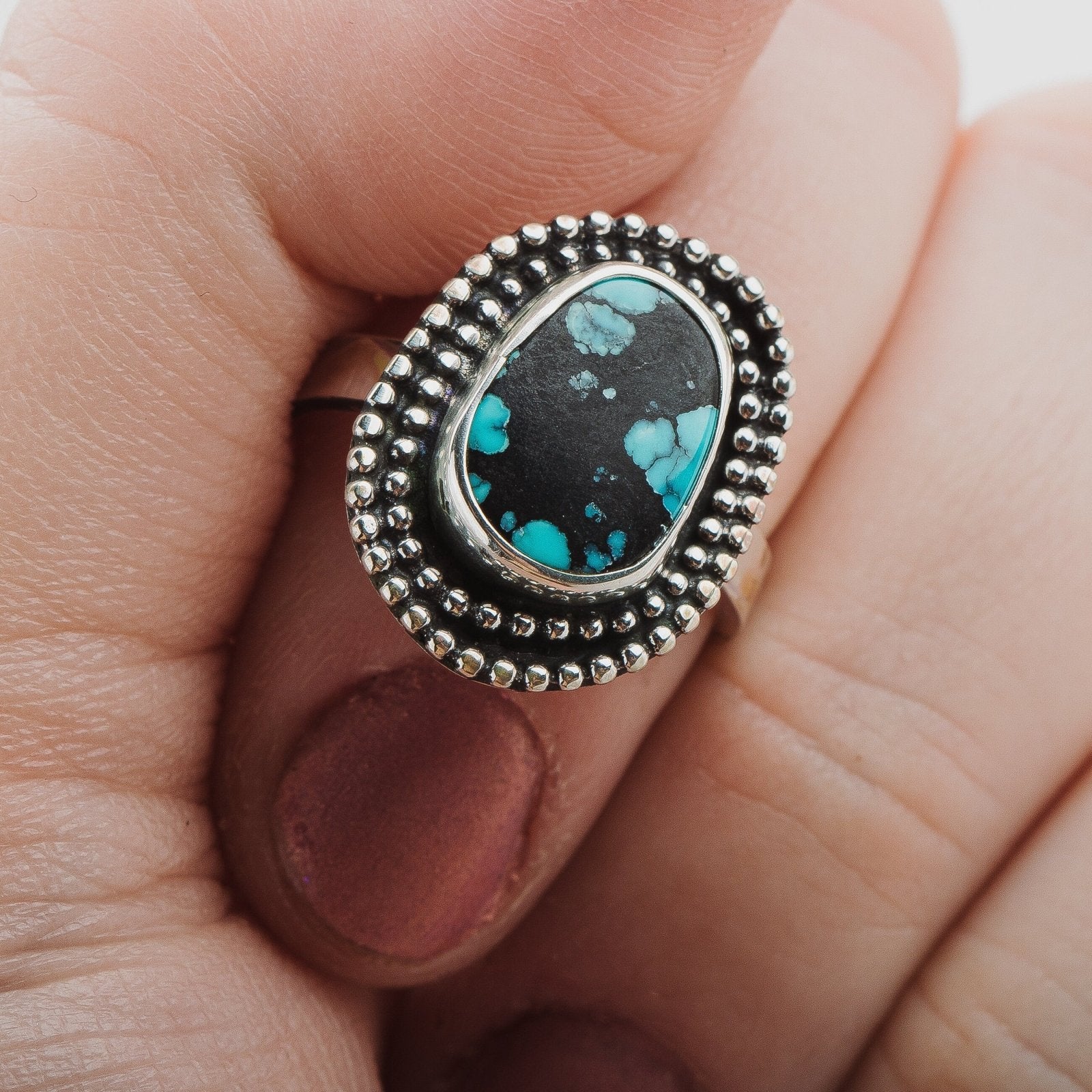 Size 6.5 Black & Blue Cloud Mountain Turquoise Gemstone Ring - Melanie Golden Jewelry - gemstone rings, rings