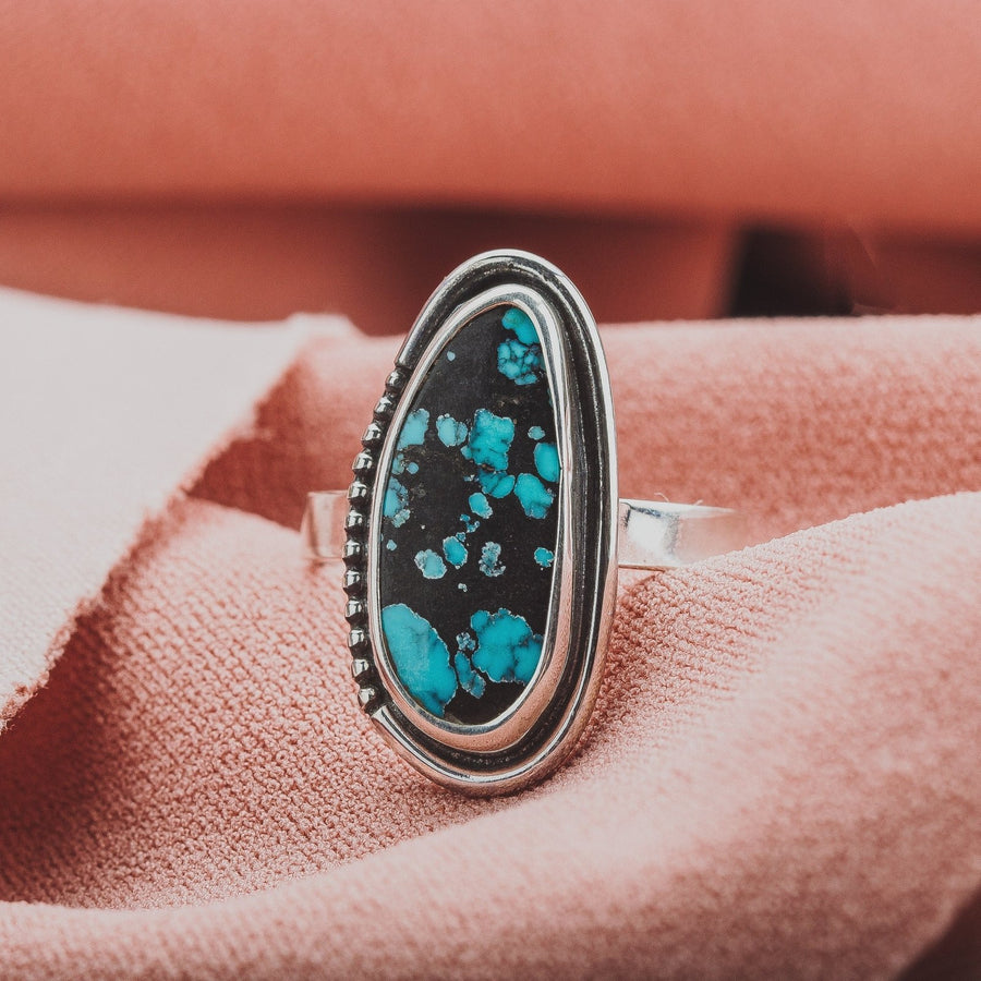 Size 6.75 Black & Blue Cloud Mountain Turquoise Gemstone Ring - Melanie Golden Jewelry