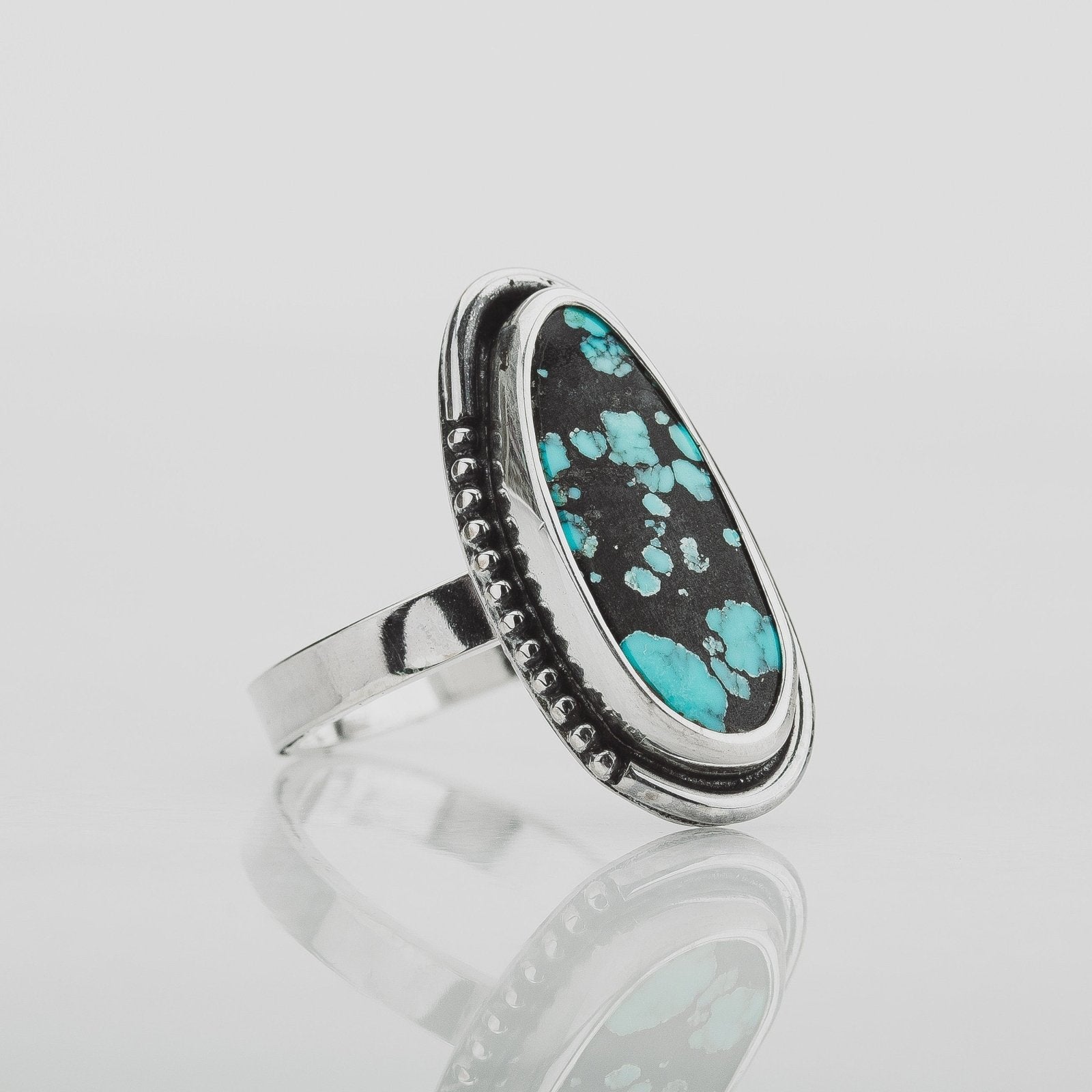 Size 6.75 Black & Blue Cloud Mountain Turquoise Gemstone Ring - Melanie Golden Jewelry - gemstone rings, rings