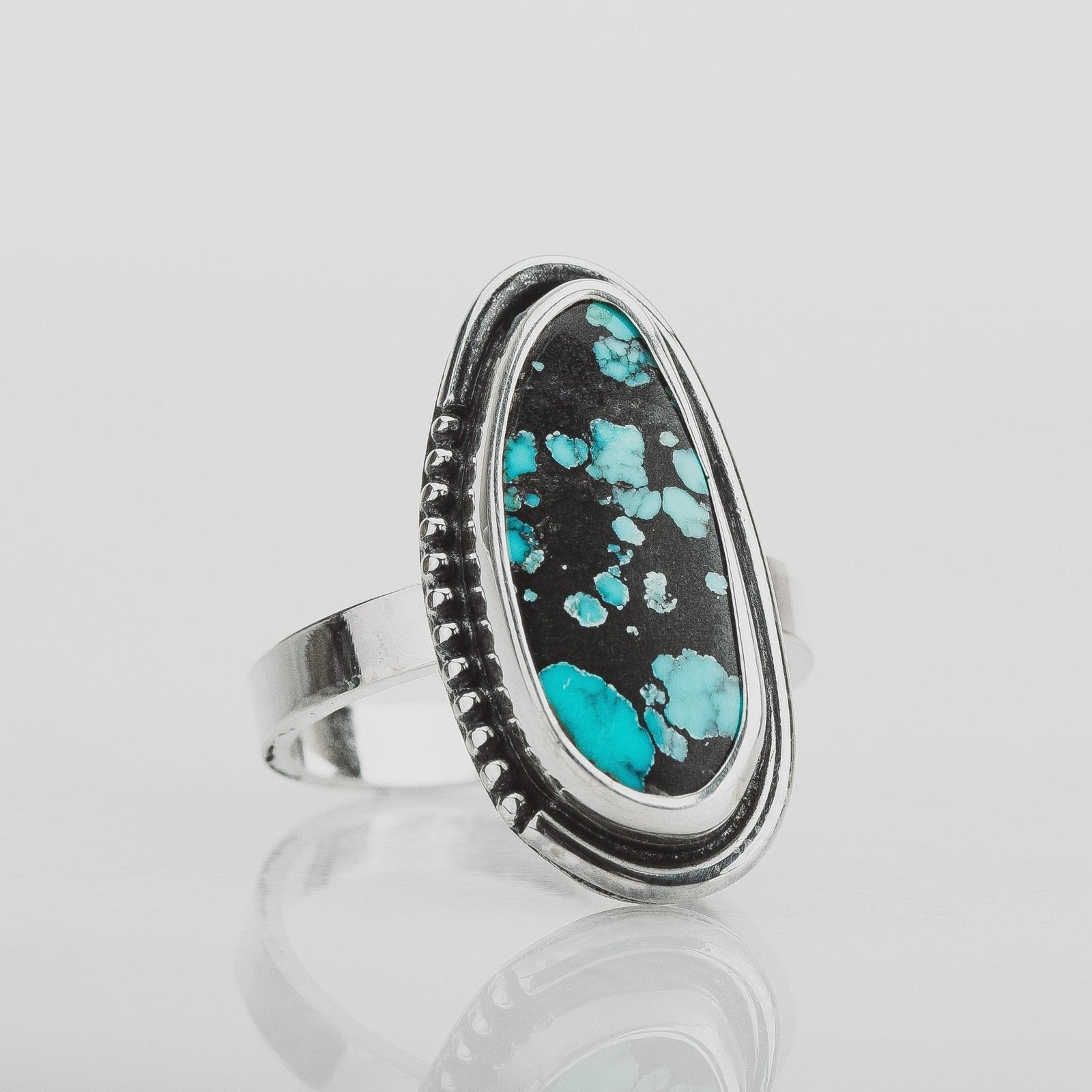 Size 6.75 Black & Blue Cloud Mountain Turquoise Gemstone Ring - Melanie Golden Jewelry - gemstone rings, rings