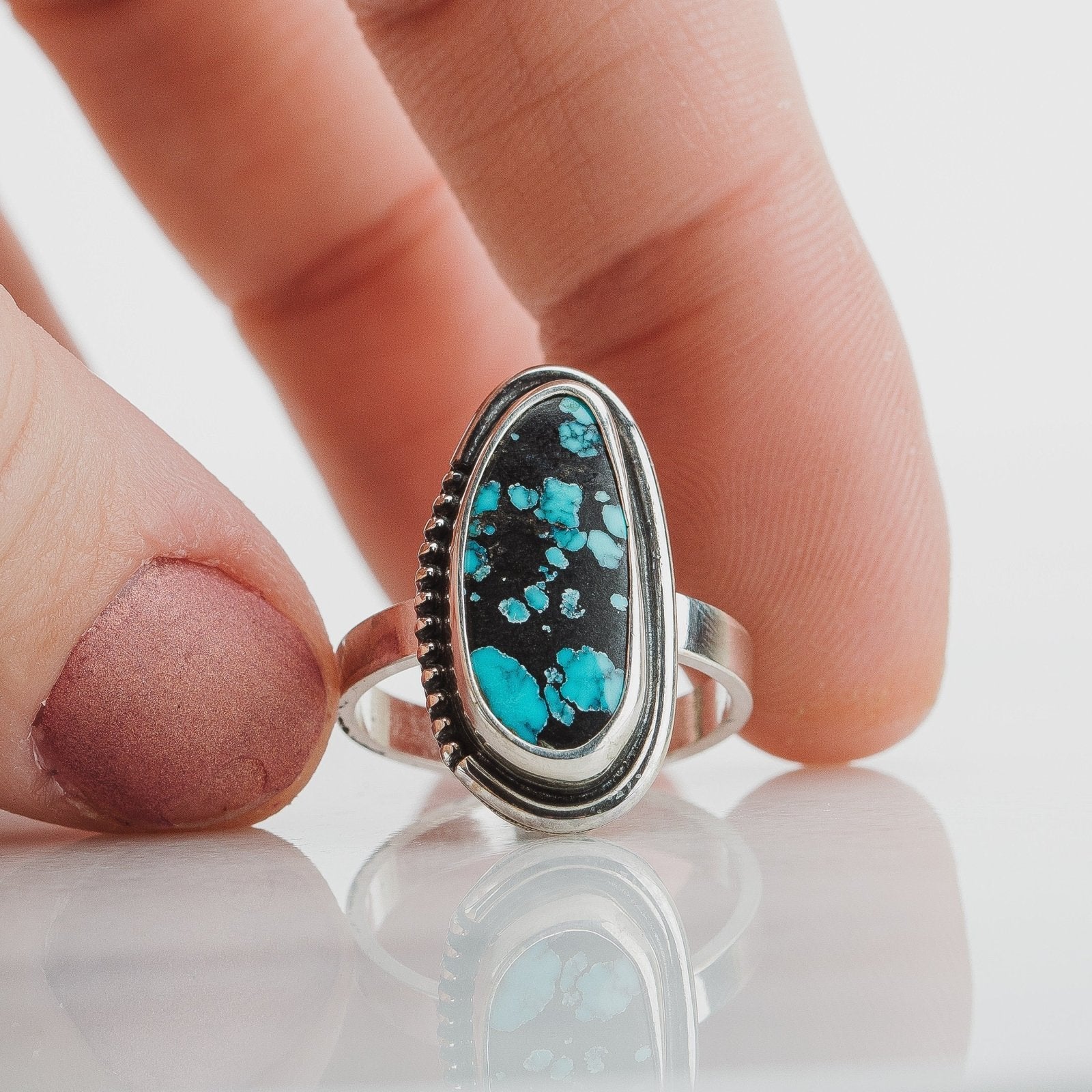 Size 6.75 Black & Blue Cloud Mountain Turquoise Gemstone Ring - Melanie Golden Jewelry - gemstone rings, rings