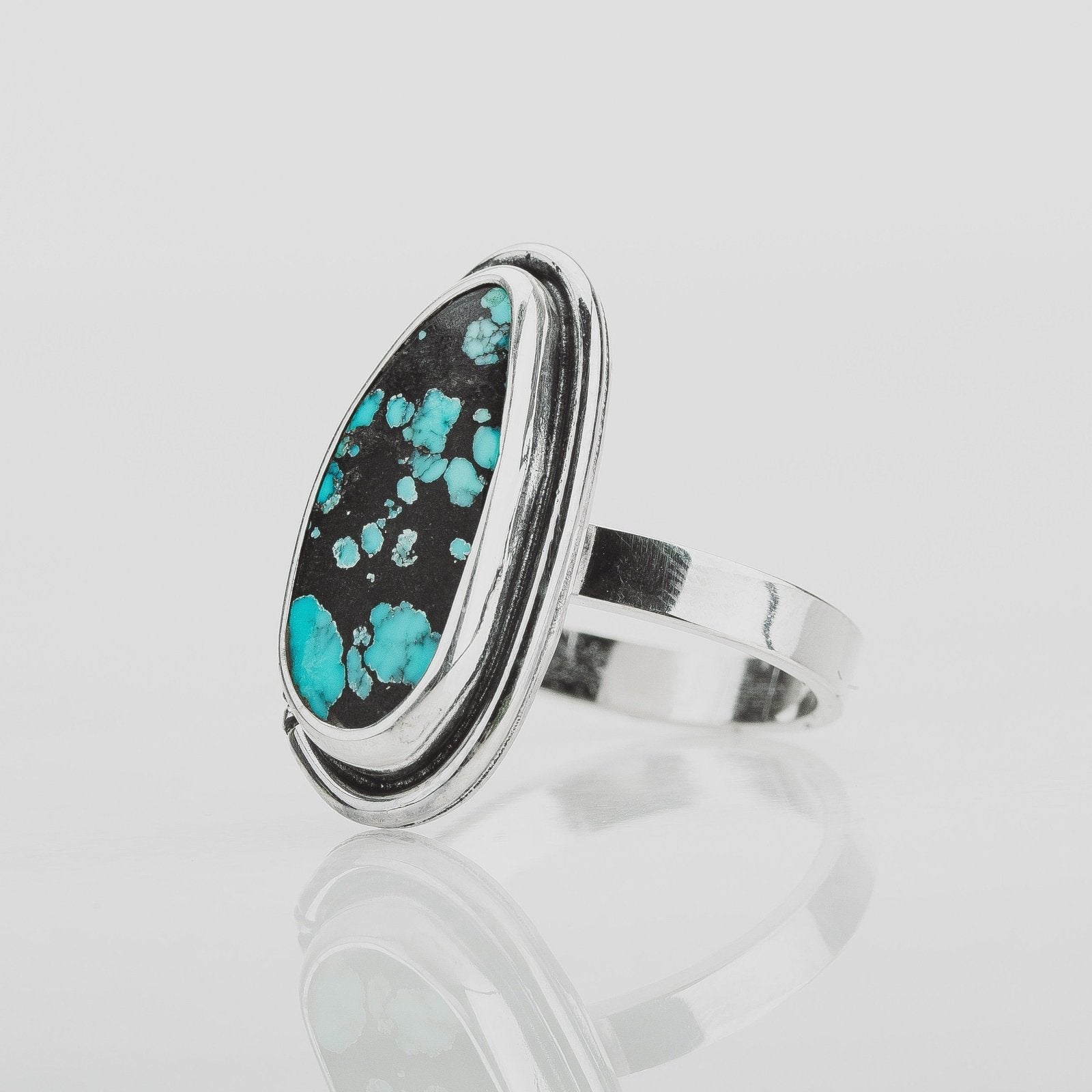 Size 6.75 Black & Blue Cloud Mountain Turquoise Gemstone Ring - Melanie Golden Jewelry - gemstone rings, rings