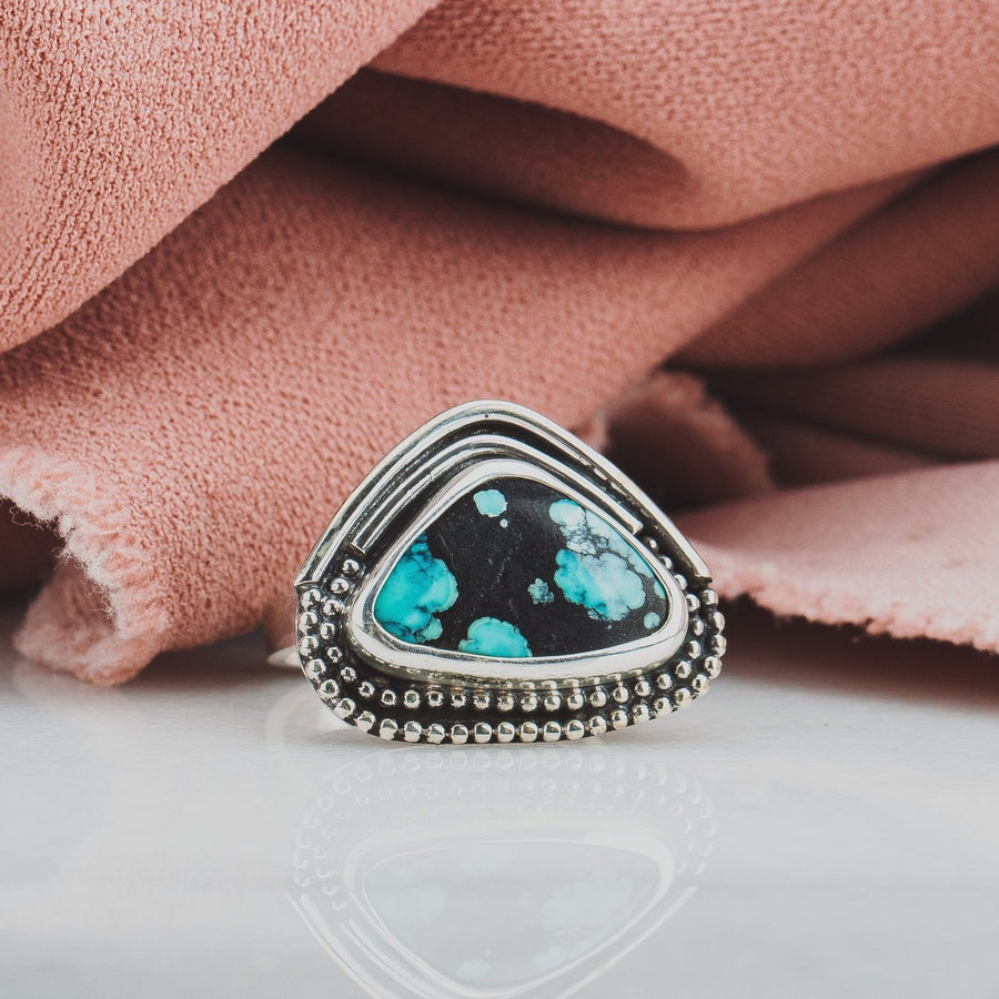 Size 7 Black & Blue Cloud Mountain Turquoise Gemstone Ring - Melanie Golden Jewelry - gemstone rings, rings