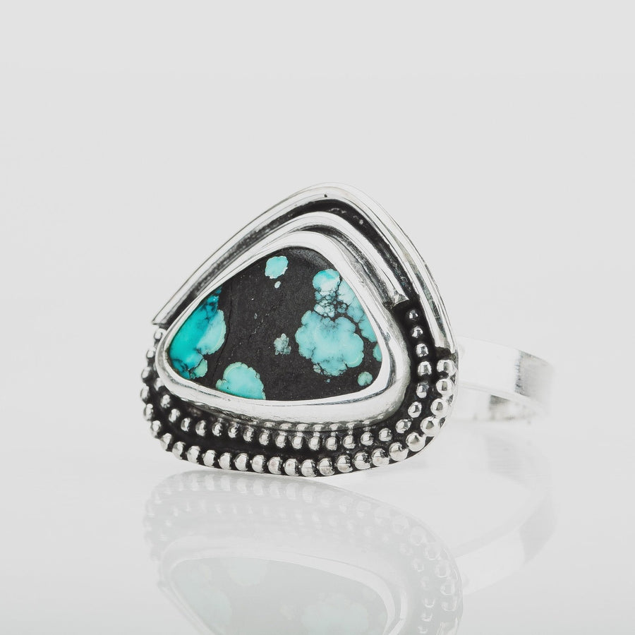 Size 7 Black & Blue Cloud Mountain Turquoise Gemstone Ring - Melanie Golden Jewelry