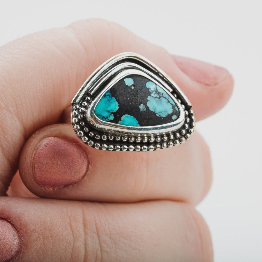Size 7 Black & Blue Cloud Mountain Turquoise Gemstone Ring - Melanie Golden Jewelry