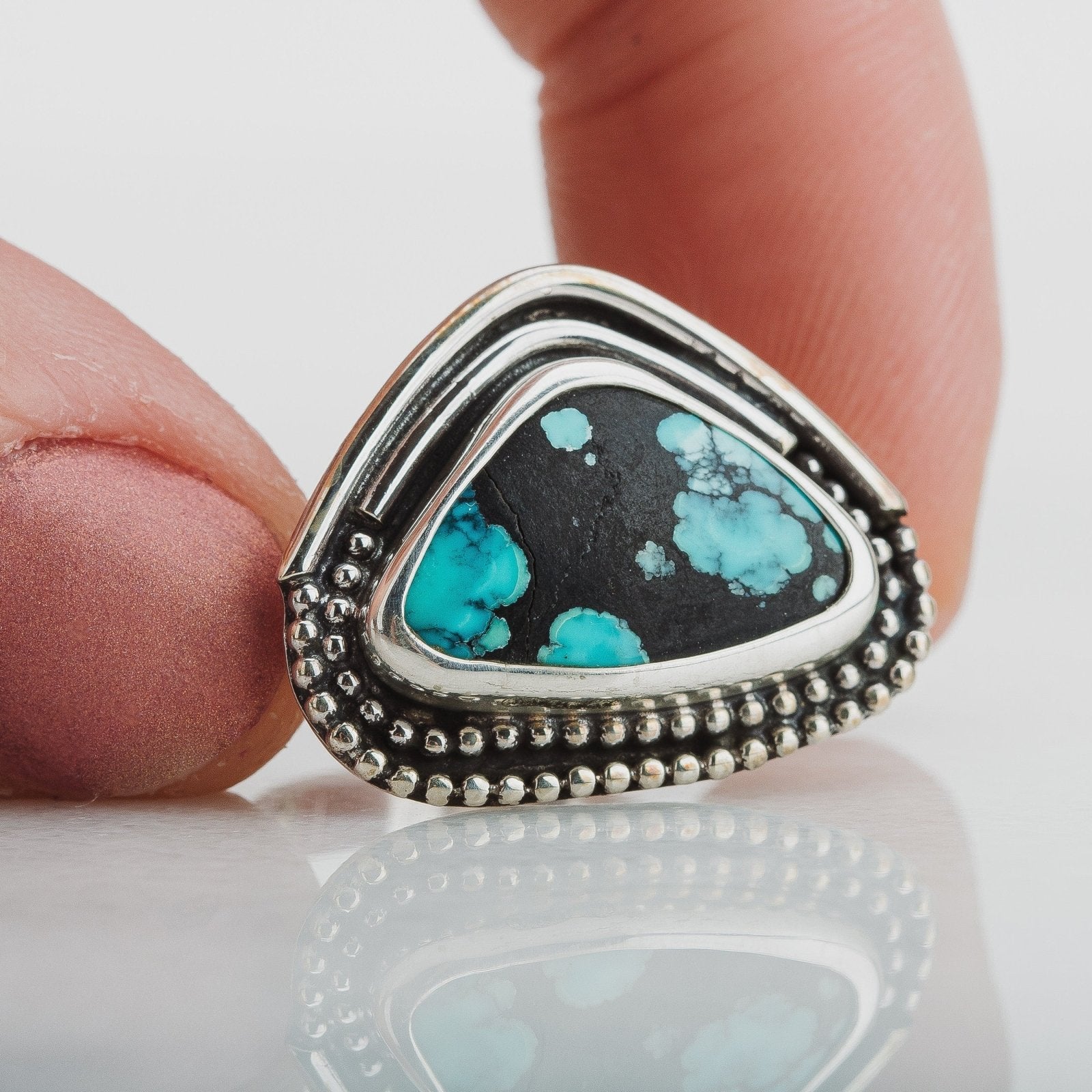 Size 7 Black & Blue Cloud Mountain Turquoise Gemstone Ring - Melanie Golden Jewelry - gemstone rings, rings