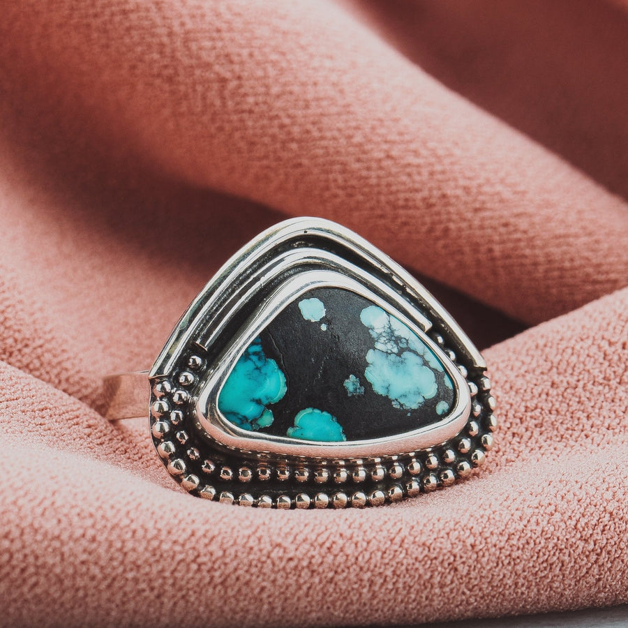 Size 7 Black & Blue Cloud Mountain Turquoise Gemstone Ring - Melanie Golden Jewelry - gemstone rings, rings