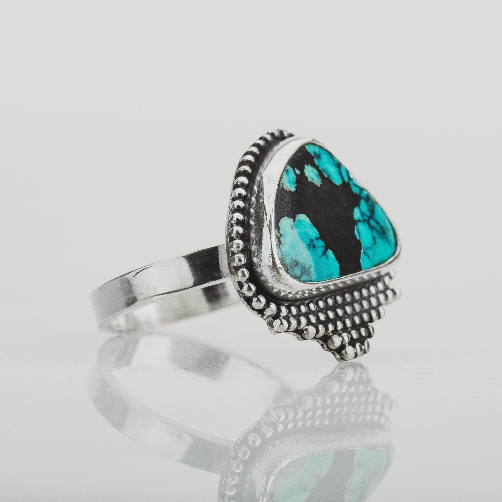 Size 7.25 Black & Blue Cloud Mountain Turquoise Gemstone Ring - Melanie Golden Jewelry - gemstone rings, rings