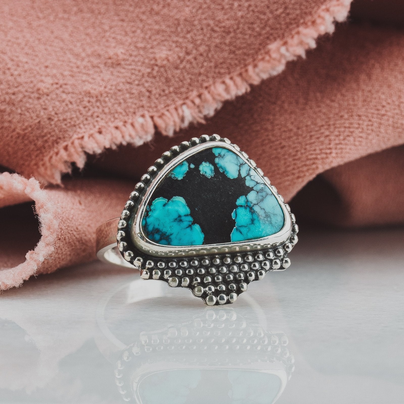 Size 7.25 Black & Blue Cloud Mountain Turquoise Gemstone Ring - Melanie Golden Jewelry - gemstone rings, rings