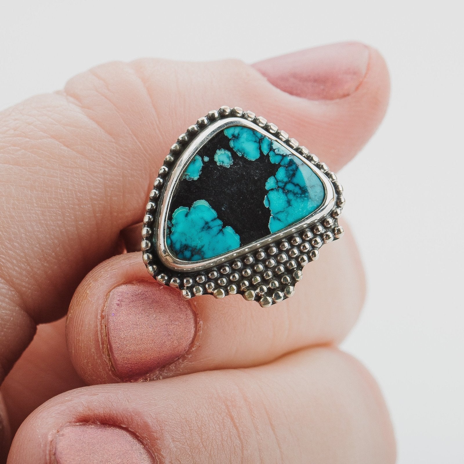 Size 7.25 Black & Blue Cloud Mountain Turquoise Gemstone Ring - Melanie Golden Jewelry - gemstone rings, rings