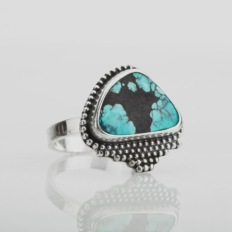 Size 7.25 Black & Blue Cloud Mountain Turquoise Gemstone Ring - Melanie Golden Jewelry