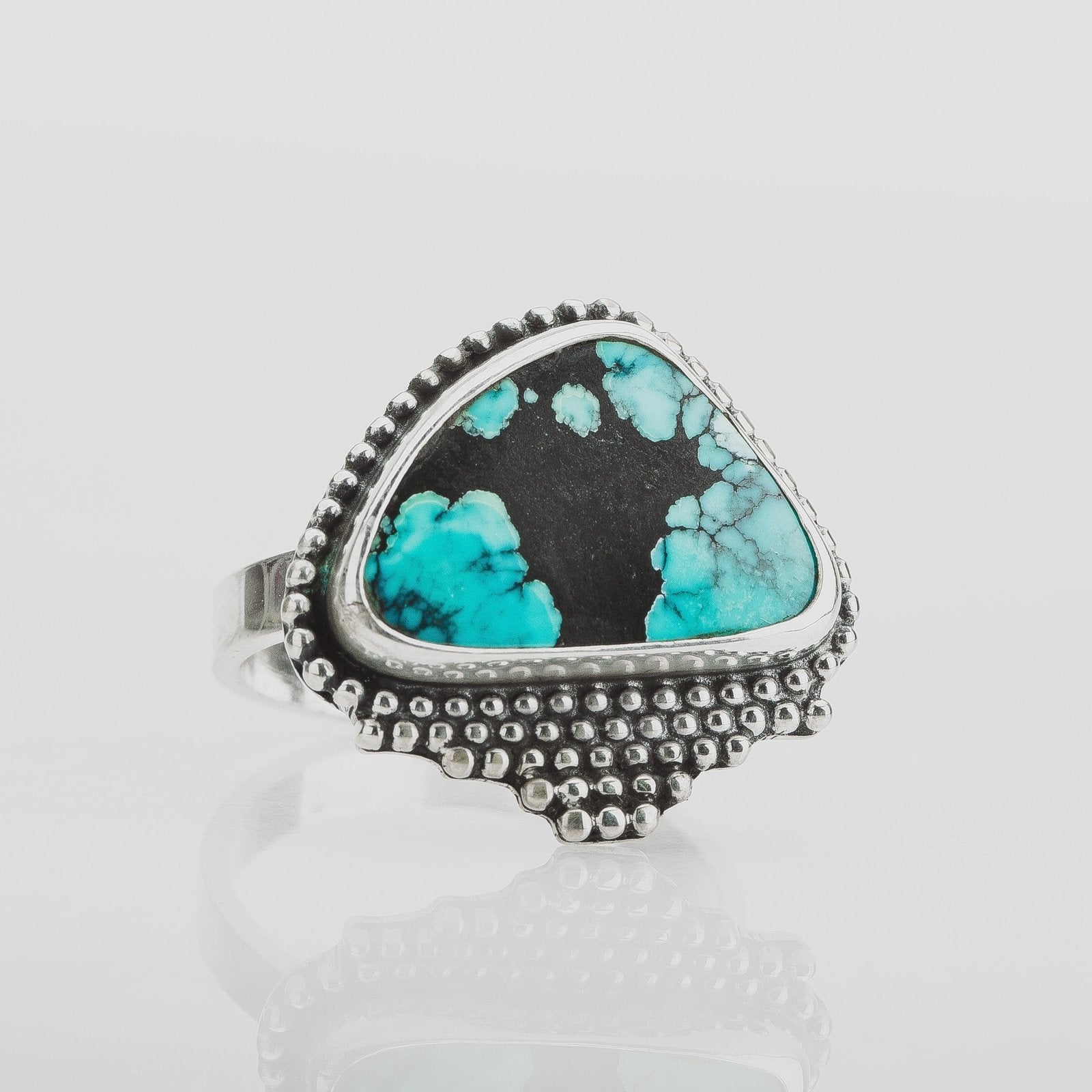 Size 7.25 Black & Blue Cloud Mountain Turquoise Gemstone Ring - Melanie Golden Jewelry - gemstone rings, rings