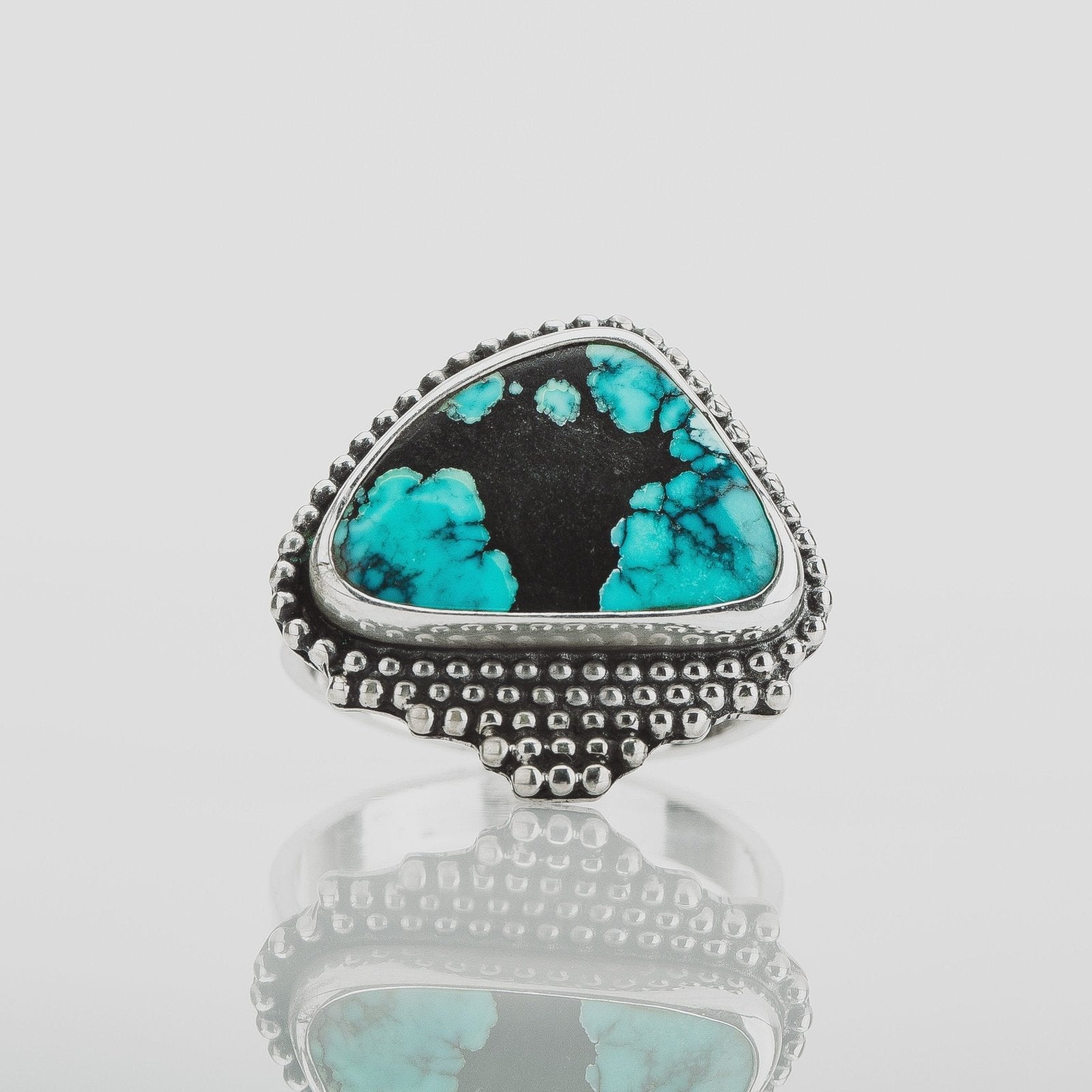 Size 7.25 Black & Blue Cloud Mountain Turquoise Gemstone Ring - Melanie Golden Jewelry - gemstone rings, rings