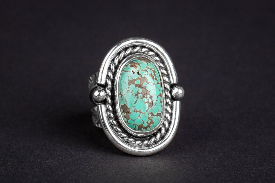 Size 7.5 Carico Lake Turquoise Gemstone Ring - Melanie Golden Jewelry