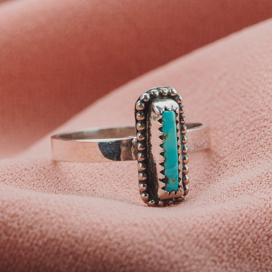 Size 8 Rectangle Royston Turquoise Gemstone Ring - Melanie Golden Jewelry - gemstone rings, rings