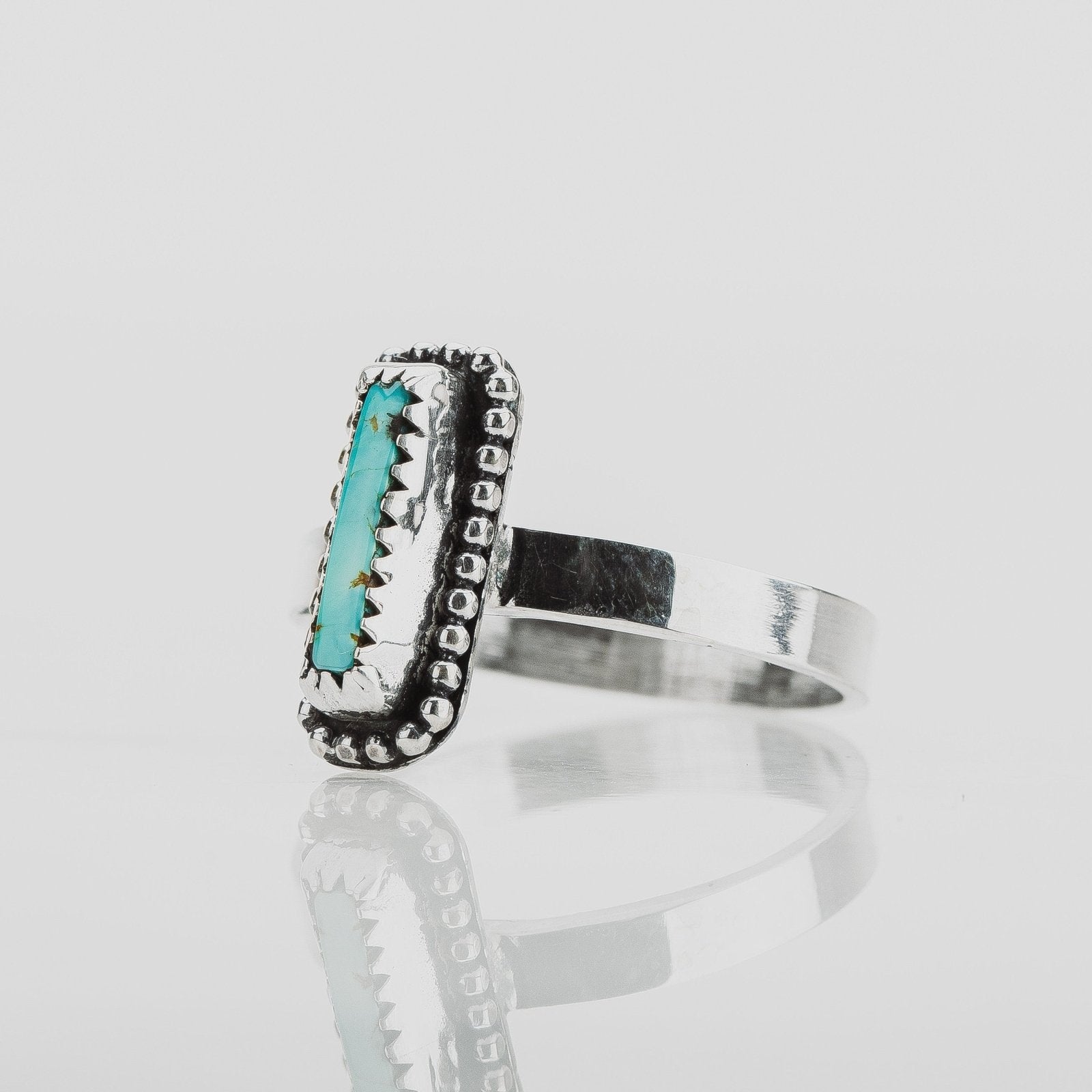 Size 8 Rectangle Royston Turquoise Gemstone Ring - Melanie Golden Jewelry - gemstone rings, rings