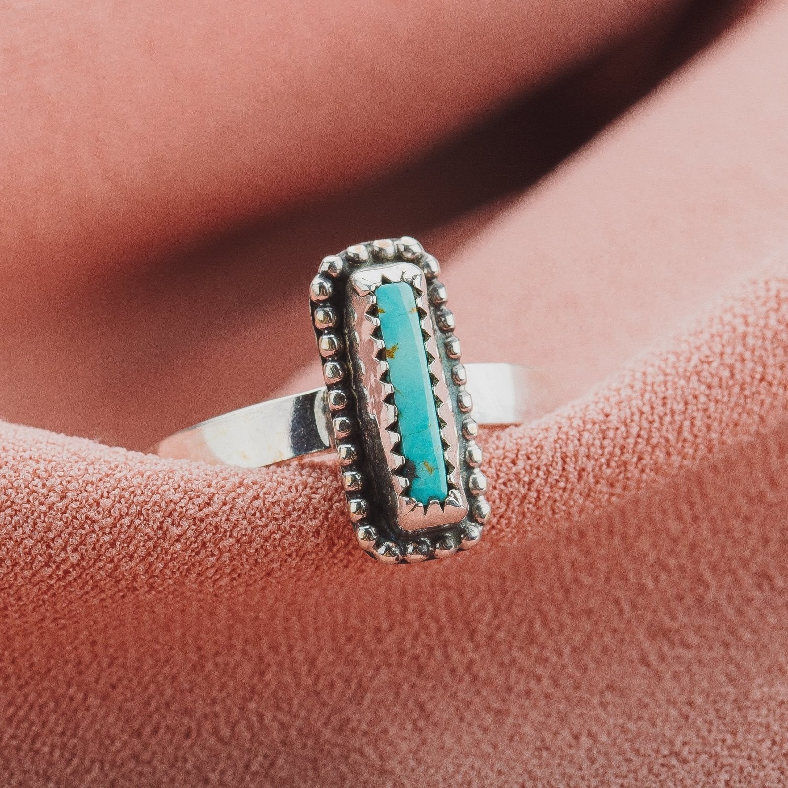 Size 8 Rectangle Royston Turquoise Gemstone Ring - Melanie Golden Jewelry - gemstone rings, rings