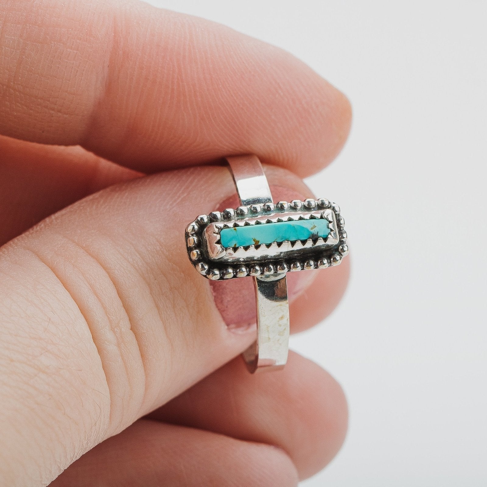 Size 8 Rectangle Royston Turquoise Gemstone Ring - Melanie Golden Jewelry - gemstone rings, rings