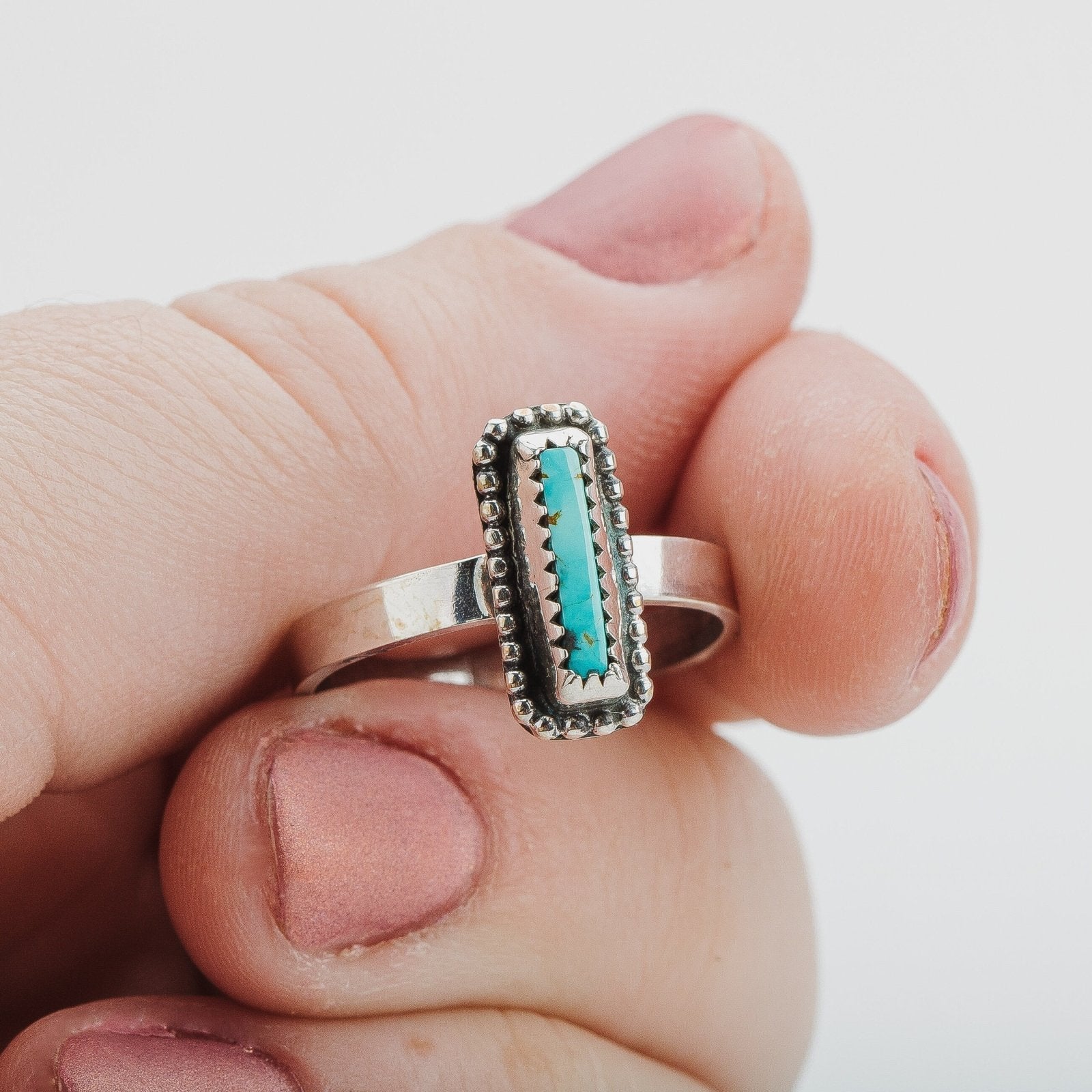 Size 8 Rectangle Royston Turquoise Gemstone Ring - Melanie Golden Jewelry - gemstone rings, rings