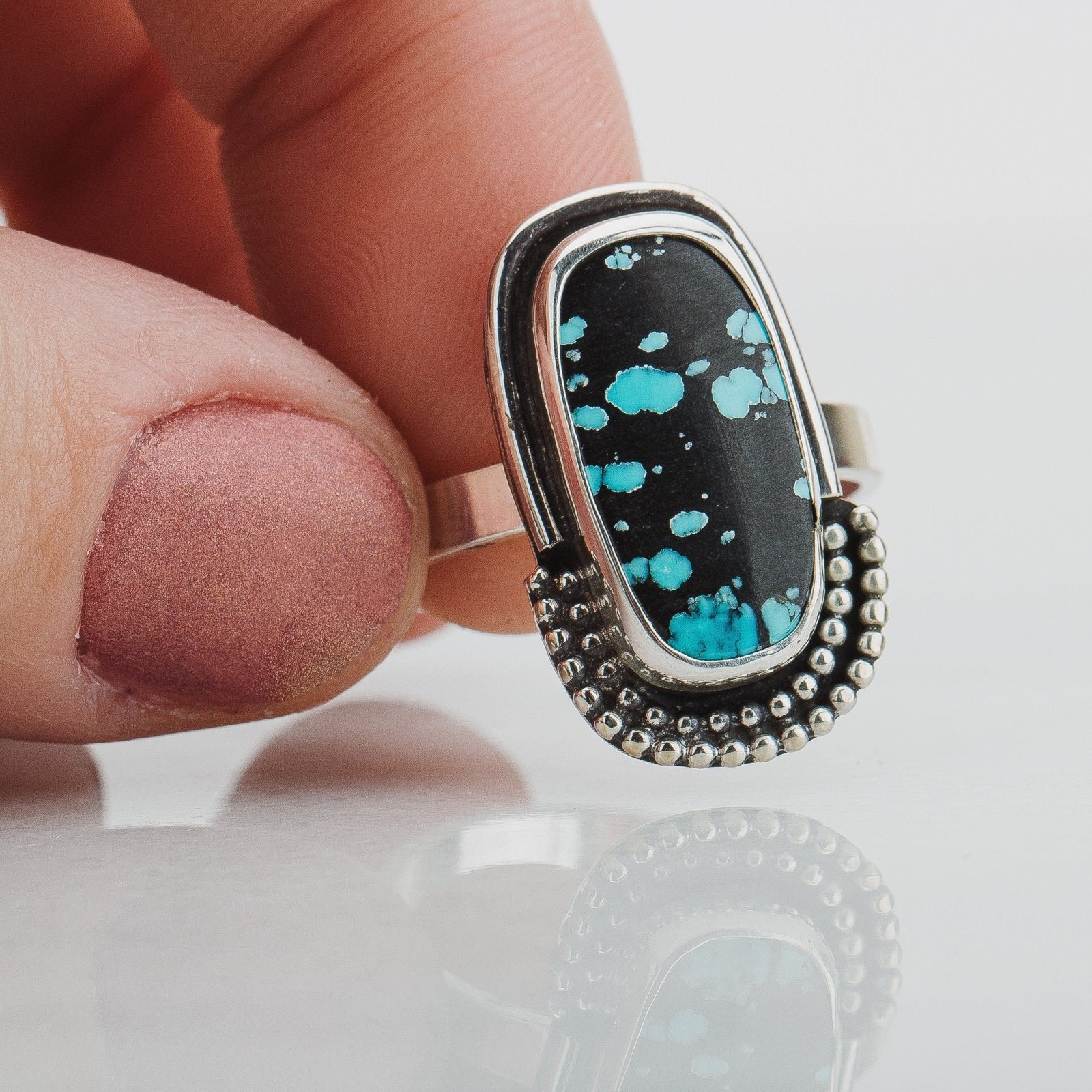 Size 9.25 Black & Blue Cloud Mountain Turquoise Gemstone Ring - Melanie Golden Jewelry - gemstone rings, rings