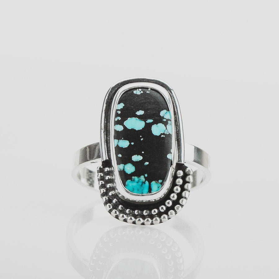 Size 9.25 Black & Blue Cloud Mountain Turquoise Gemstone Ring - Melanie Golden Jewelry
