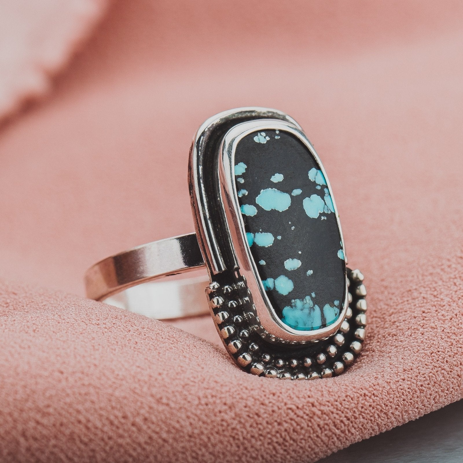 Size 9.25 Black & Blue Cloud Mountain Turquoise Gemstone Ring - Melanie Golden Jewelry - gemstone rings, rings