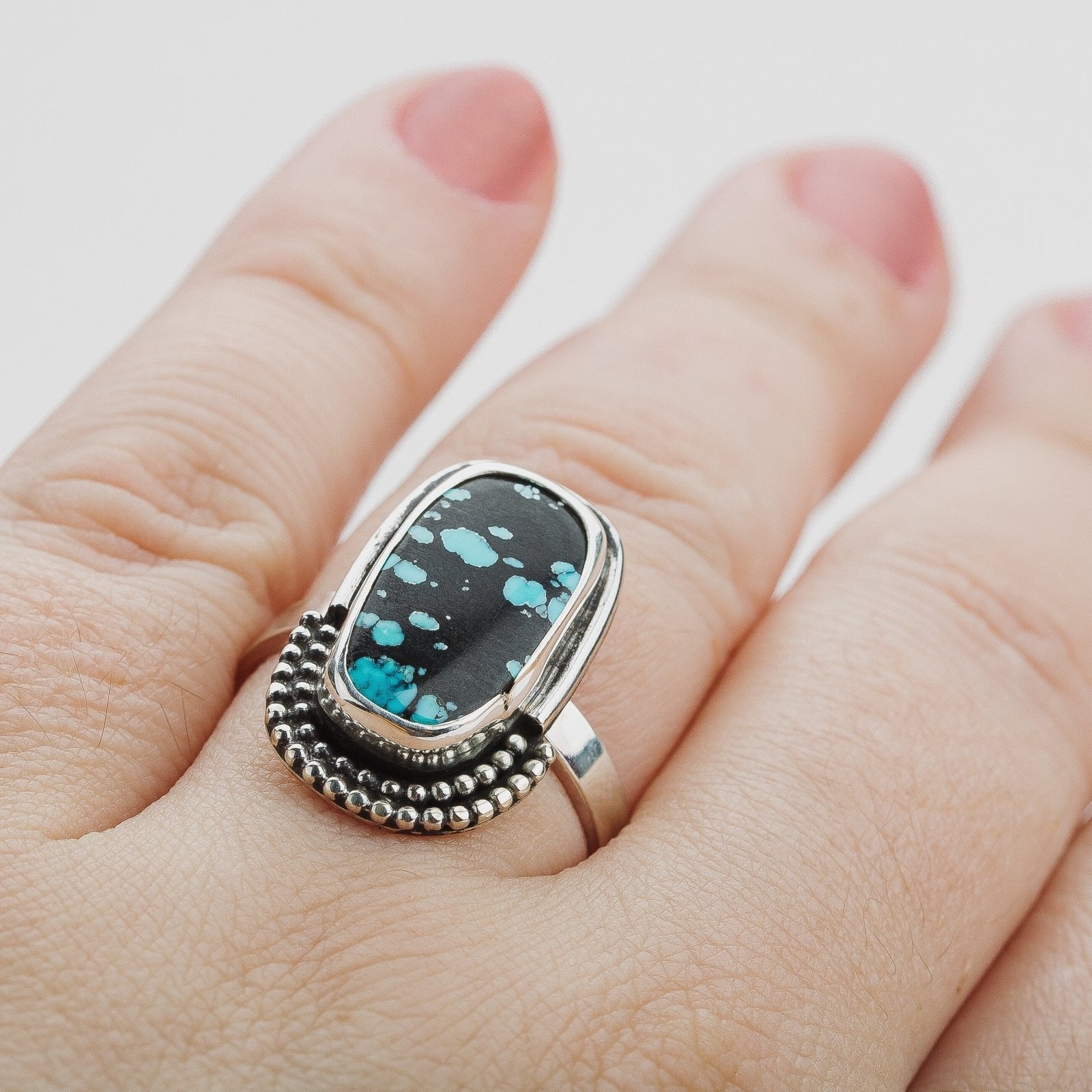 Size 9.25 Black & Blue Cloud Mountain Turquoise Gemstone Ring - Melanie Golden Jewelry - gemstone rings, rings