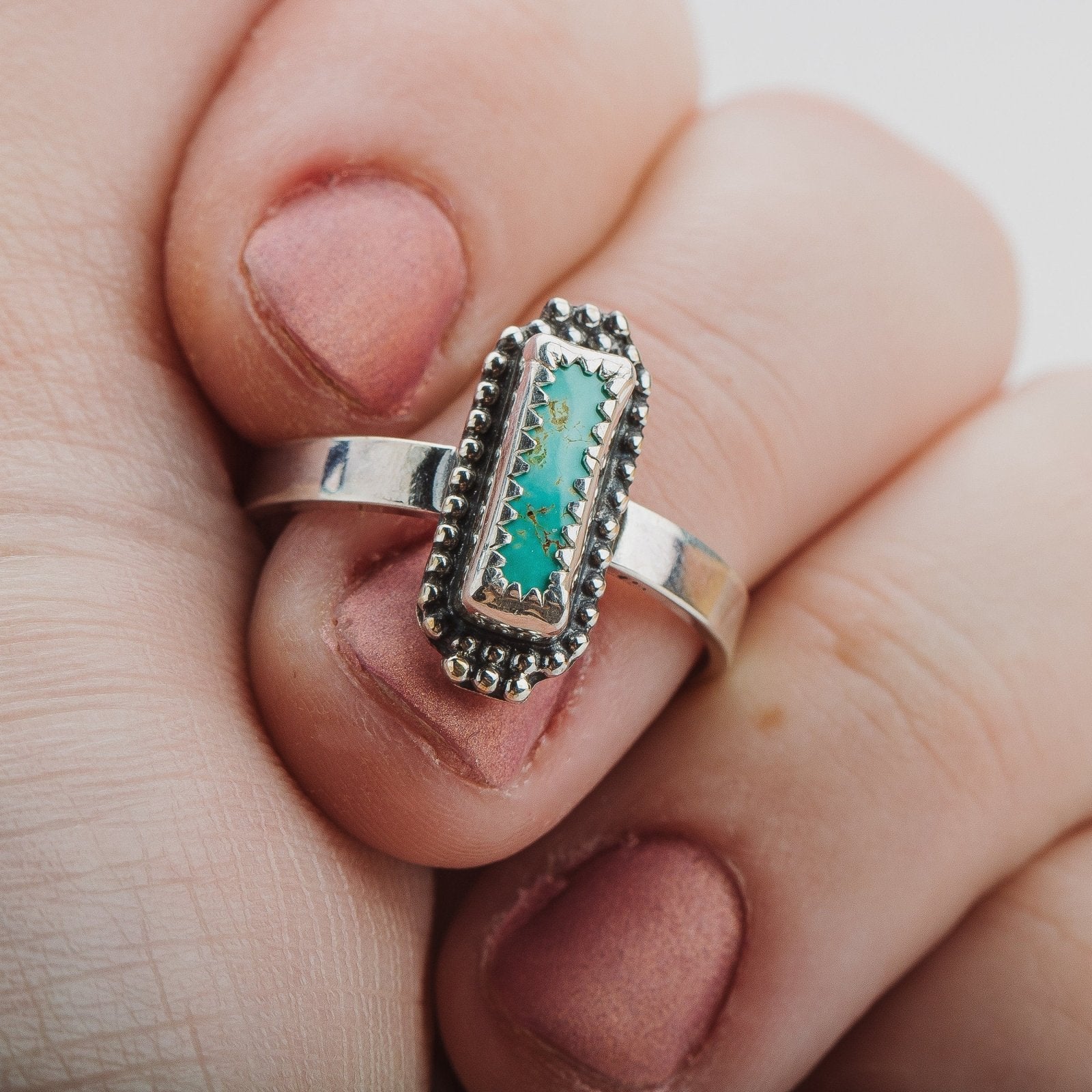 Size 9.5 Rectangle Royston Turquoise Gemstone Ring - Melanie Golden Jewelry - gemstone rings, rings