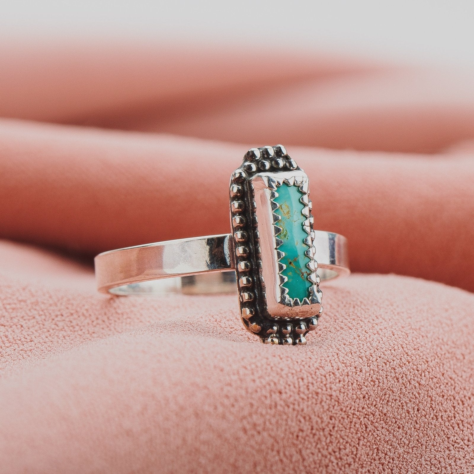 Size 9.5 Rectangle Royston Turquoise Gemstone Ring - Melanie Golden Jewelry - gemstone rings, rings