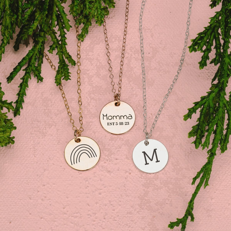 The Ultimate Custom Disc Necklace - Melanie Golden Jewelry - bridesmaid, custom, disc necklaces, Engraved Jewelry, love, motherhood, necklace, necklaces, personalized, personalized necklace, personalized1, VALENTINES, wedding, wedding party