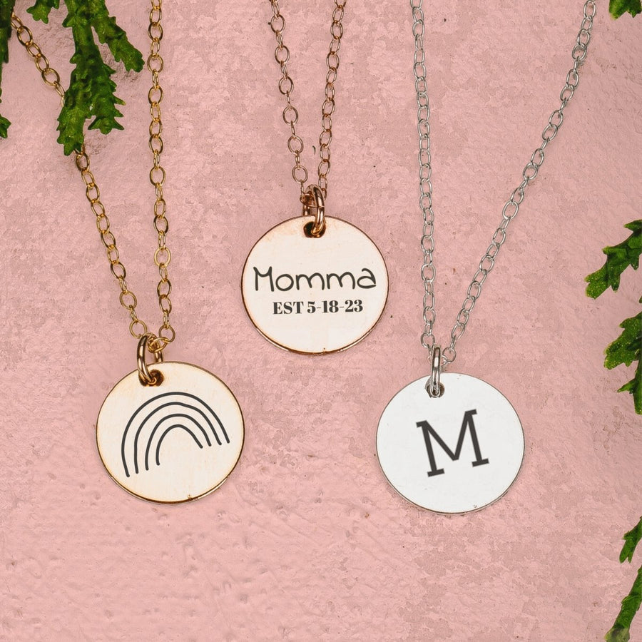 The Ultimate Custom Disc Necklace - Melanie Golden Jewelry - bridesmaid, custom, disc necklaces, Engraved Jewelry, love, motherhood, necklace, necklaces, personalized, personalized necklace, personalized1, VALENTINES, wedding, wedding party