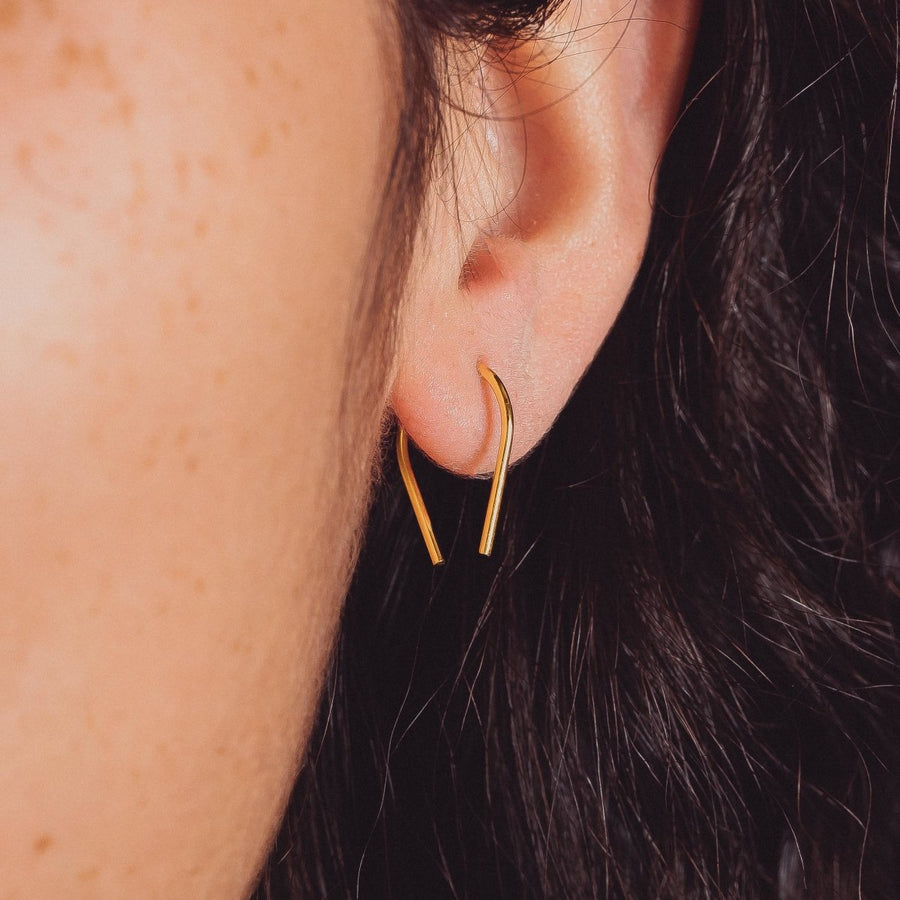 Tiny Horseshoe Pull Through Hoop Earrings - Melanie Golden Jewelry - _badge_bestseller, bestseller, earrings, everyday essentials, hoop earrings, hoops, threader, threader earrings, threaders