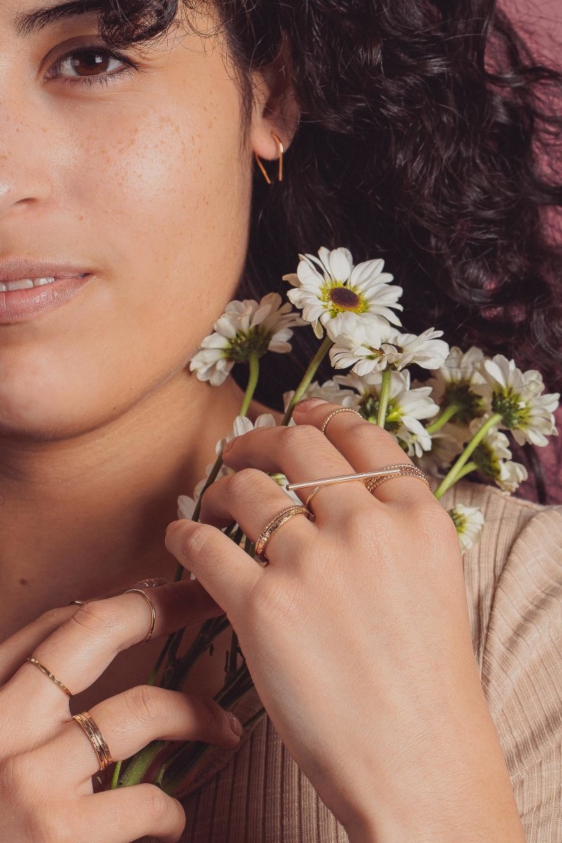 Tiny Horseshoe Pull Through Hoop Earrings - Melanie Golden Jewelry - _badge_bestseller, bestseller, earrings, everyday essentials, hoop earrings, hoops, threader, threader earrings, threaders